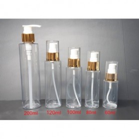 60ml to 200ml PET Clear Bottle with Lotion Pump (Gold color)