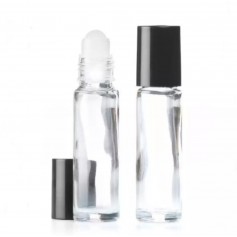 20PCS/LOT 5ML, 10ML CLEAR GLASS ROLL-ON BOTTLE WITH BLACK CAP (PLASTIC BALL).