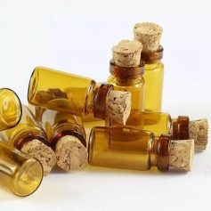 100pcs/Lot 1ml Mini Amber Glass Bottles With Cork Wood Stopper.