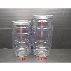 600ml 500ml round Clear PET Container Plastic bottle Balang Plastik With LUG Cap.