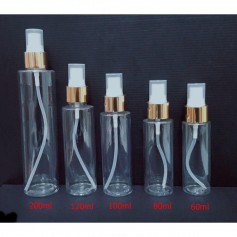 60ml 80ml 100ml 120ml 200ml Clear PET Plastic Gold Spray Bottles Empty Cosmetic Containers, Cleansing.