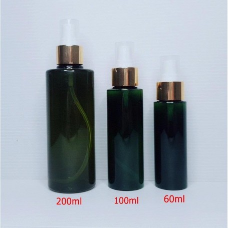 60ml 100ml 200ml Dark Green PET Plastic Bottles Gold Spray Empty Cosmetic Containers, Cleansing.