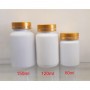 20pcs/Lot 80ml 120ml 150ml White PET Thick Powder Bottles Metal Double Line Golden Cap,Capsules Bottles, Medicine Plasti