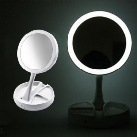 Light LED Makeup Mirror Double-sided 1X & 10X Magnifying Mirrors Foldable Table Desktop USB Battery